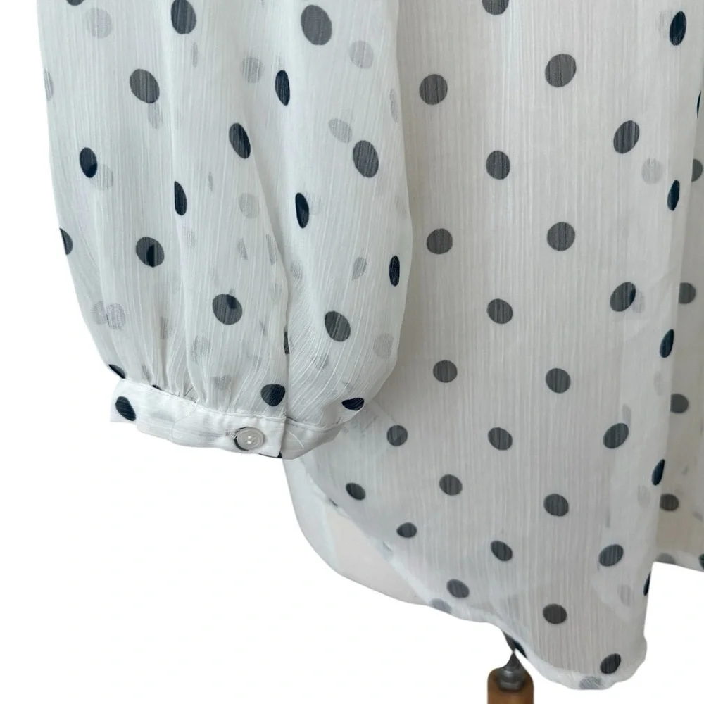 Joe Fresh Blouse Womens White Block 
Polka Dot Sheer 3/4 Sleeve Size XL - Picture 7 of 8